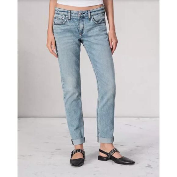 Rag & Bone Dre Slim Blue Boyfriend Jeans Cotton Denim Cuff Hem Skinny Leg Sz 24 - Picture 1 of 11